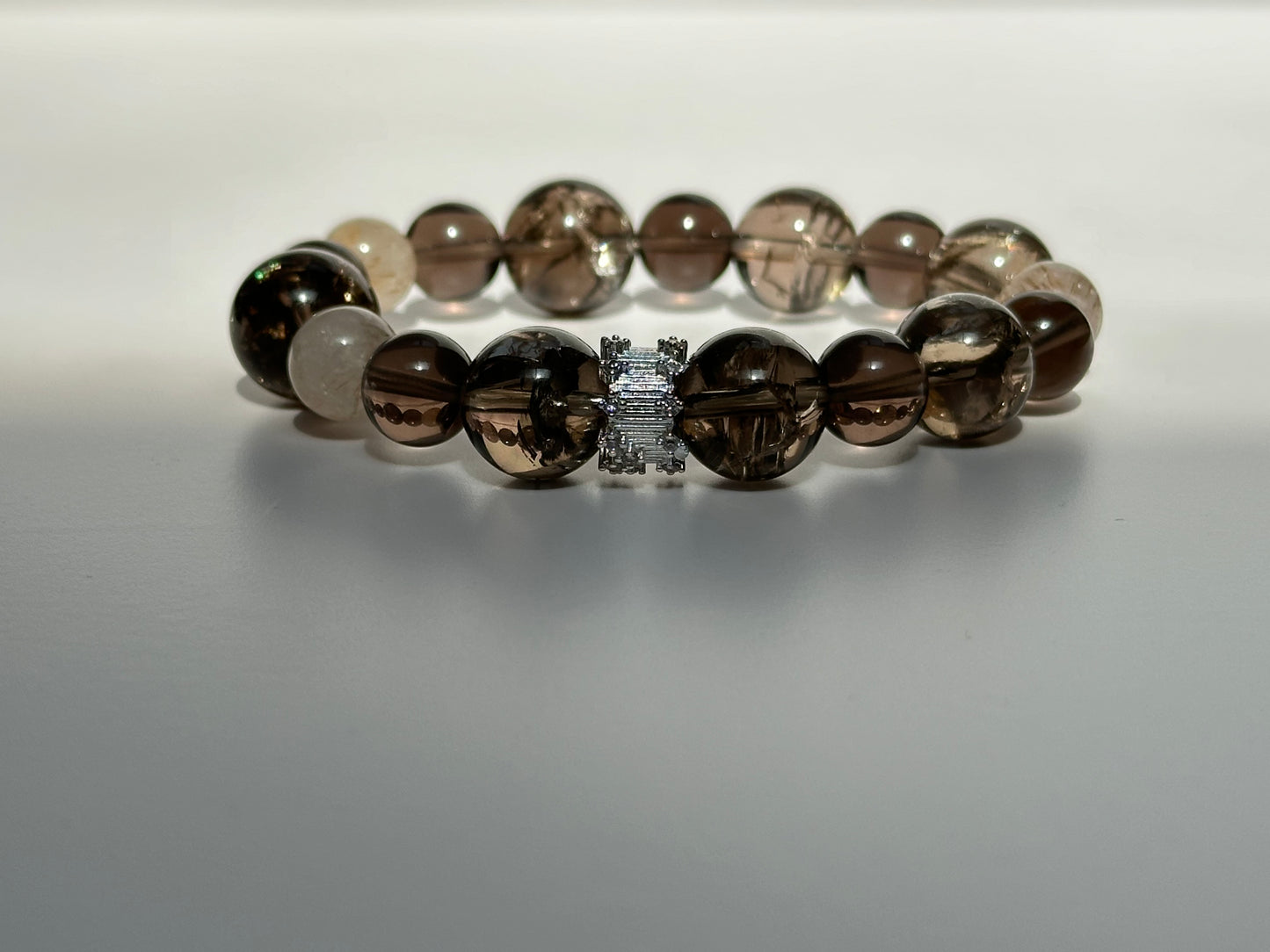 Smoky Ink Smoky Quartz  Gold Titanium Crystal Bracelet