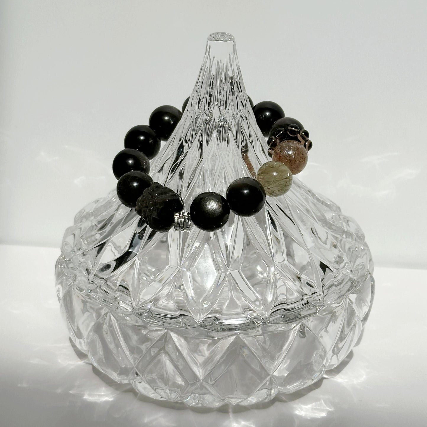 Waking Lion Natural Gold Obsidian Silver Obsidian Crystal Bracelet